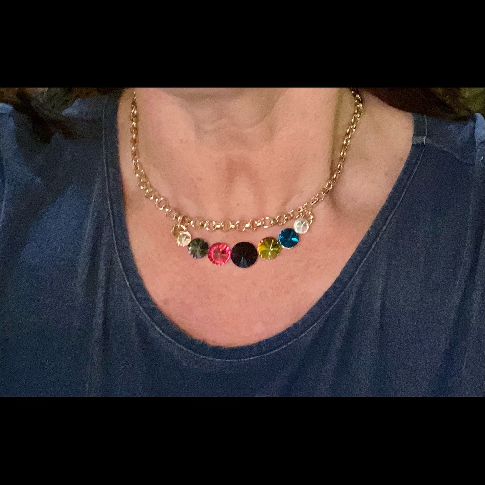 Colorful costume jewelry with gold chain